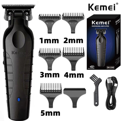 Kemei Professional Hair Clipper with USB Charging, Precision Trimming Blades, and 6 Guide Combs for Customizable Haircutting and Grooming