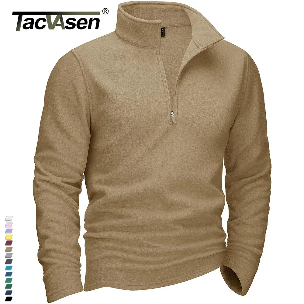 Men's Half-Zip Fleece Pullover with Stand Collar and Long Sleeves