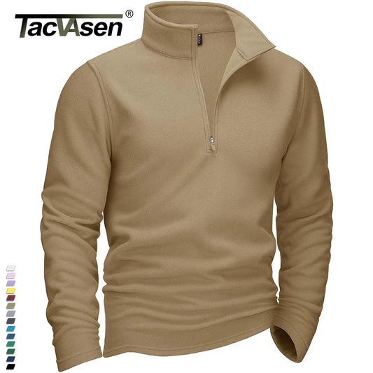 Men's Half-Zip Fleece Pullover with Stand Collar and Long Sleeves