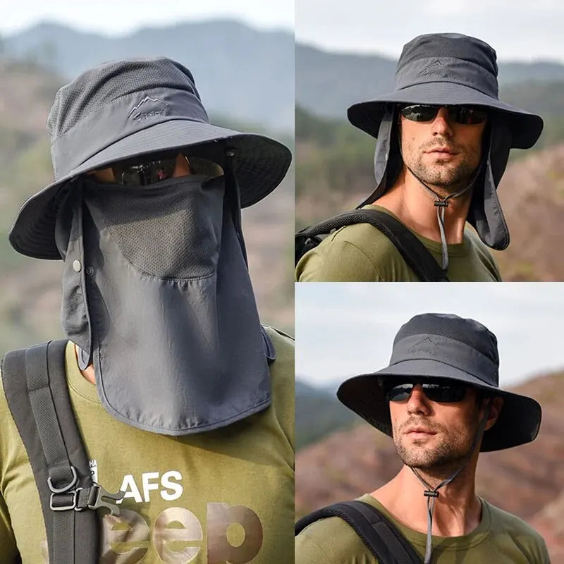 Outdoor Sun Protection Hat with Detachable Face Cover and Neck Flap, Ideal for Hiking, Fishing, and All-Day Sun Safety