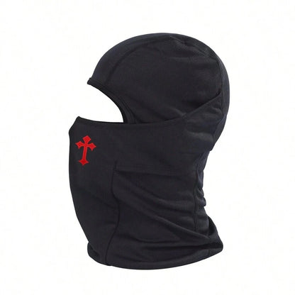 Breathable Full-Face Balaclava with Embroidered Cross Detail for Outdoor Sports and Tactical Use