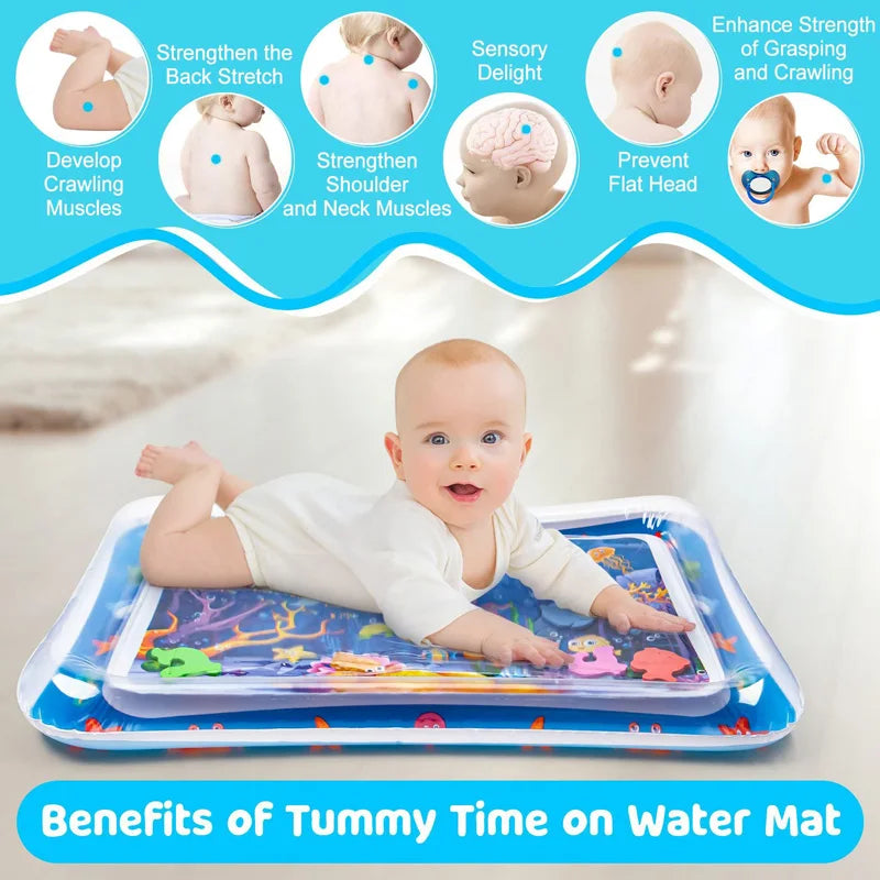 Inflatable Baby Water Play Mat with Sea Animal Design for Sensory and Tummy Time Activities