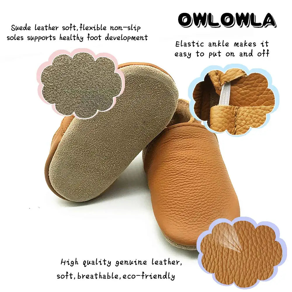 Soft Leather Baby Moccasins with Cozy Lining and Non-Slip Sole for First Walkers