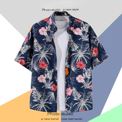 Men's Tropical Floral Print Short Sleeve Shirt with Turn-Down Collar and Lightweight Fabric for Summer Casual Wear