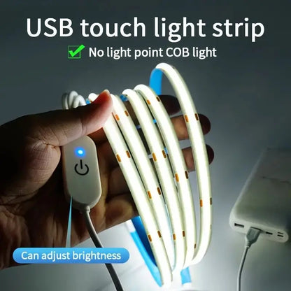 USB-Powered Touch Control LED Light Strip with Adjustable Brightness, Featuring Seamless COB Lighting Technology for Smooth and Continuous Illumination, Ideal for Home Decoration and Ambient Lighting