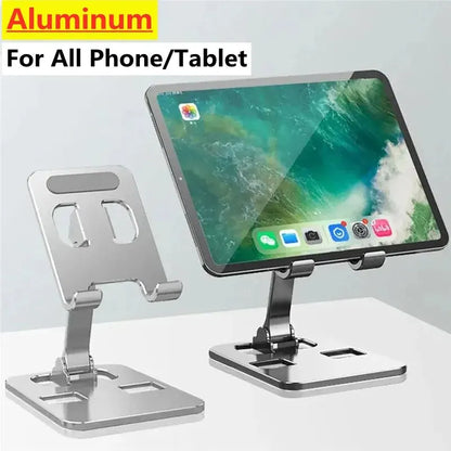 Adjustable Aluminum Desktop Stand for Smartphones and Tablets, Compatible with All Devices, Offering Sturdy Support and Ergonomic Viewing Angles