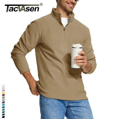 Men's Half-Zip Fleece Pullover with Stand Collar and Long Sleeves