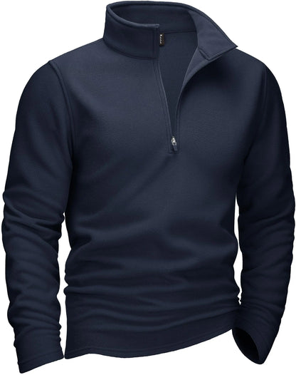 Men's Half-Zip Fleece Pullover with Stand Collar and Long Sleeves