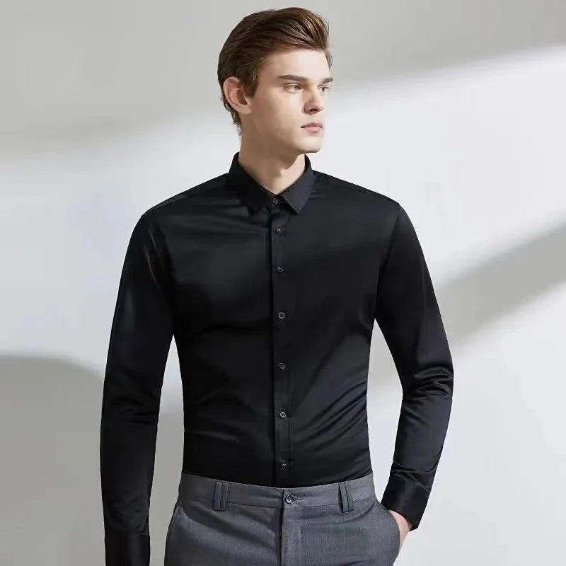 Men's Long-Sleeve Stretchable Dress Shirt with Non-Iron and Anti-Wrinkle Fabric