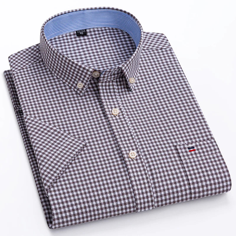 Classic Plaid Button-Down Men's Dress Shirts with Long Sleeves and Tailored Fit