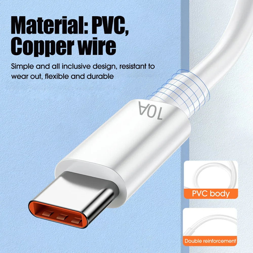 120W USB to Type-C Fast Charging Cable with 10A High Current for Rapid Power Delivery and Data Transfer