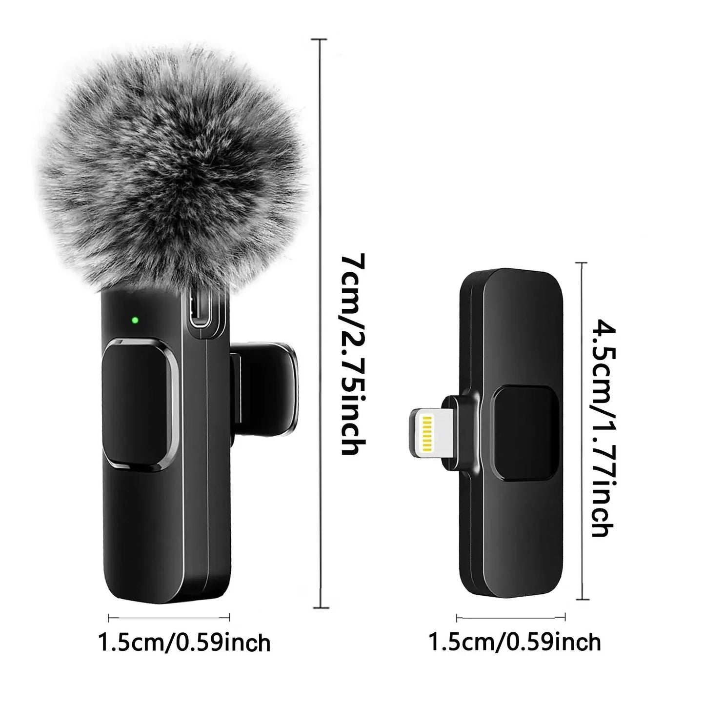 Wireless Lavalier Microphone Set with Furry Windshields and USB-C Receiver for Clear Audio Recording and Noise Reduction in Outdoor or Indoor Settings