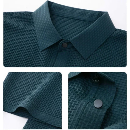 Men's Textured Polo Shirt with Button Placket and Soft Knit Fabric for a Comfortable and Elegant Casual Style