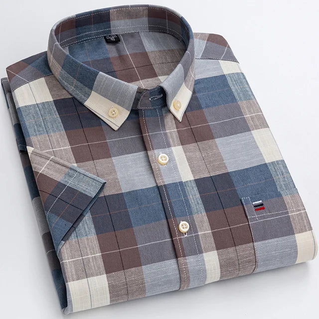 Classic Plaid Button-Down Men's Dress Shirts with Long Sleeves and Tailored Fit