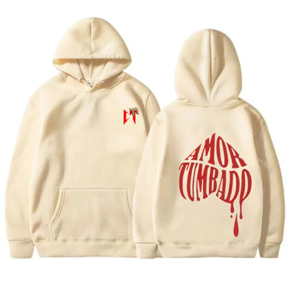 Unisex Amor Tumbado Graphic Hoodie with Front and Back Print, Featuring a Cozy Fit and Kangaroo Pocket for Casual Wear