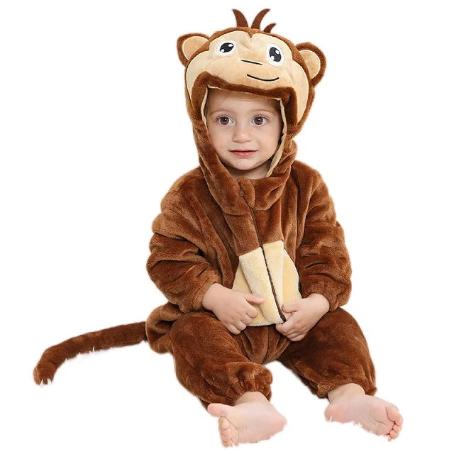 Adorable Animal Themed Fleece Onesies with Hood for Babies and Toddlers