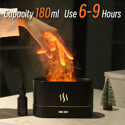 Realistic Flame Aromatherapy Humidifier with Essential Oil Diffuser, Multi-Color LED Lights, Ultrasonic Mist Technology, USB-Powered, 1-Year Warranty, Ideal for Home and Office Relaxation