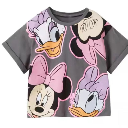 Cute Cartoon Character T-Shirt for Kids Featuring Daisy Duck and Minnie Mouse – Perfect for Casual Wear