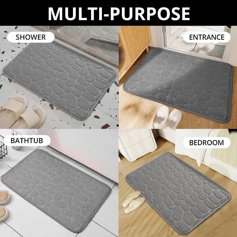 Soft and Absorbent Memory Foam Bath Mat with Non-Slip Backing and Textured Design for Comfortable and Safe Bathroom Uses