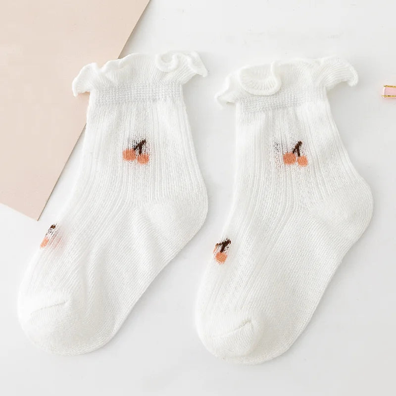 Set of Frilly Ankle Baby Socks with Delicate Embroidered Patterns