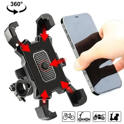 360-Degree Adjustable Motorcycle and Bicycle Phone Mount with Secure Grip and Universal Compatibility for Smartphones