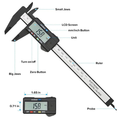 Electronic Digital Caliper with LCD Display, Metric and Imperial Measurement Modes, and Precision Accuracy for Professional and DIY Use