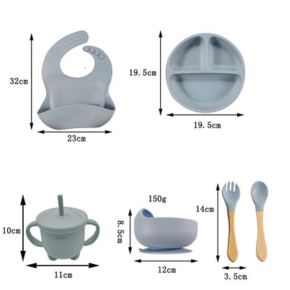 Complete Baby Feeding Set with Bib, Bowl, Sippy Cup, Divided Plate, Spoon, Fork, and Training Utensils – Ideal for Toddlers and Babies Learning to Eat