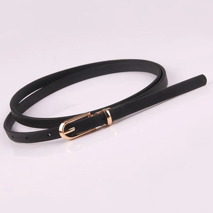 Slim Faux Leather Belt with Gold-Tone Buckle for Women’s Dresses, Skirts, and Casual Wear