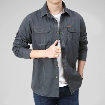 Men's Long-Sleeve Button-Up Shirt with Dual Chest Pockets and Classic Casual Design for Everyday Wear