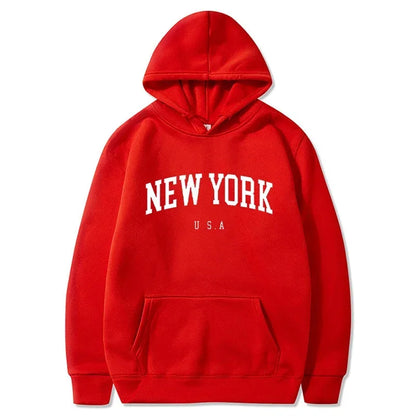 New York USA Graphic Hoodie with Kangaroo Pocket and Ribbed Cuffs for Urban Casual Style