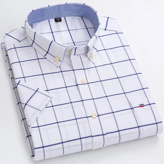 Classic Plaid Button-Down Men's Dress Shirts with Long Sleeves and Tailored Fit