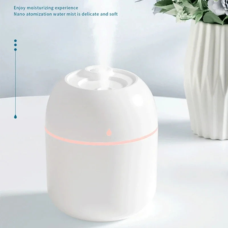 Compact Water Drop Humidifier with Silent Operation, Colorful Night Lights, and USB-Powered Design for Desktop Use