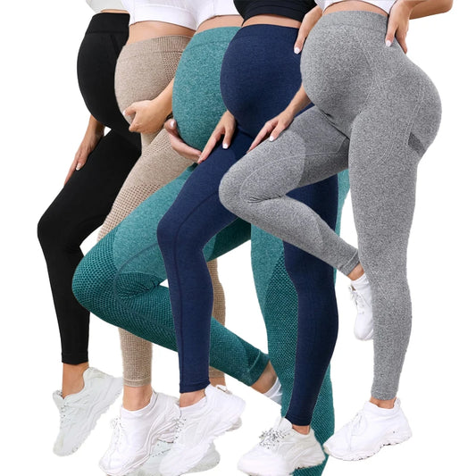 High-Waisted Maternity Yoga Leggings with Full Belly Support and Seamless Stretch Design