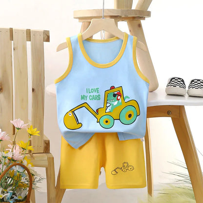 Cute Sleeveless Summer Outfits for Toddlers Featuring Playful Animal and Vehicle Designs