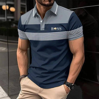 Men's Slim Fit Polo Shirt with Plaid Accent on Sleeves and Collar for a Stylish Casual Look