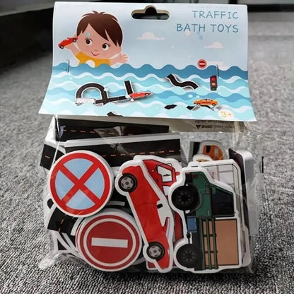 Engaging Bath Time Traffic-Themed Foam Stickers for Kids with Vehicles and Road Signs