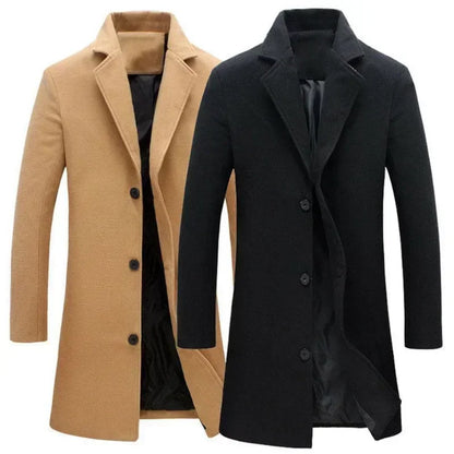 Men's Wool Blend Overcoat with Notched Lapel and Single-Breasted Closure for a Timeless and Sophisticated Look