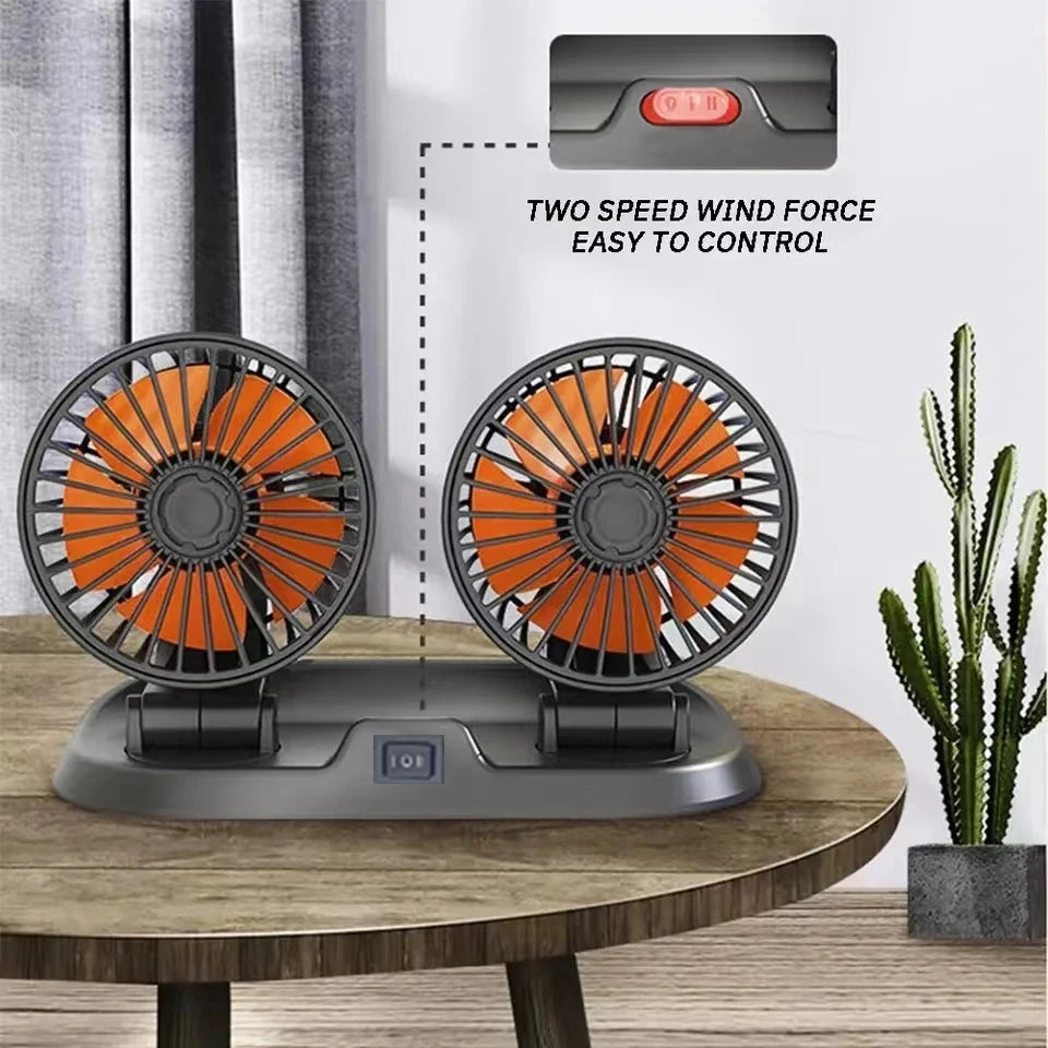 Dual Head USB Car Fan with Adjustable Speed, 360° Rotation, and Low Noise Operation for Efficient Cooling and Air Circulation