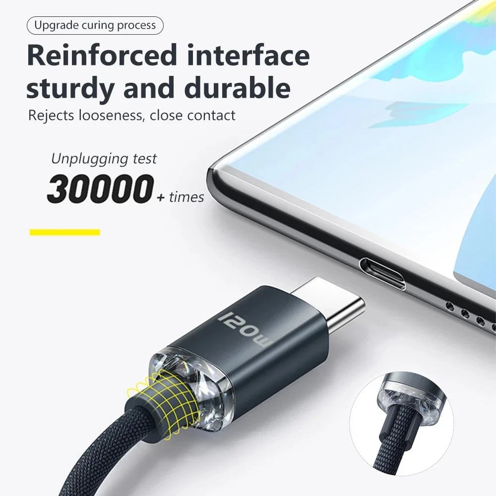 120W Fast Charging USB-C to USB-C Cable with High-Durability Braided Design for Rapid Power Delivery and Data Transfer