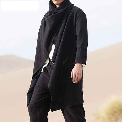 Men's Asymmetrical Open-Front Cardigan with Draped Collar and Lightweight Fabric for a Modern, Minimalist Look