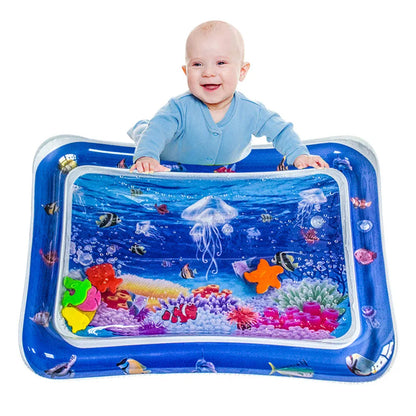 Inflatable Tummy Time Water Play Mat with Underwater Theme and Floating Toys for Baby's Sensory Development and Motor Skills