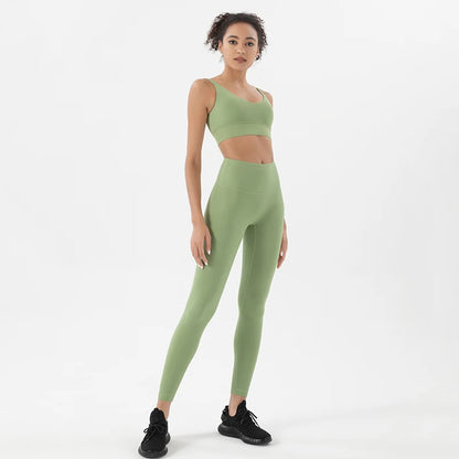 Seamless V-Neck Yoga Set for Women with High-Waist Leggings and Sports Bra