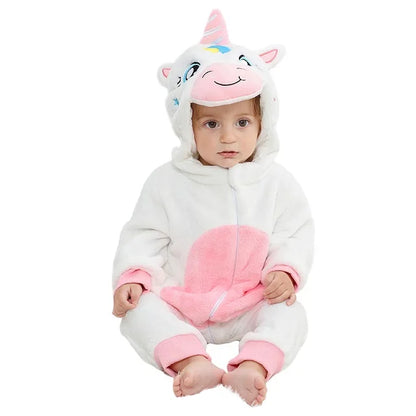 Adorable Animal Themed Fleece Onesies with Hood for Babies and Toddlers