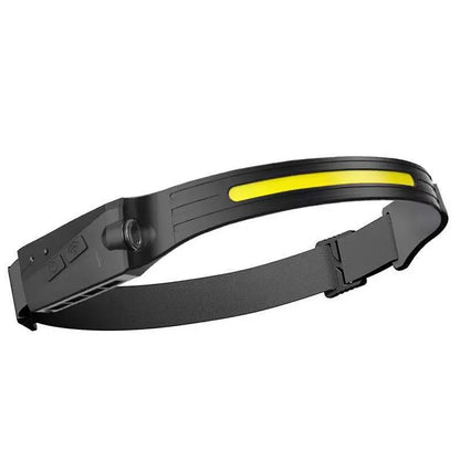 Hands-Free Rechargeable LED Headlamp with Motion Sensor Control, Wide Beam Design, and Adjustable Headband, Ideal for Nighttime Activities, Work, and Outdoor Adventures