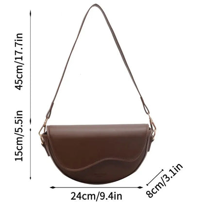 Chic Saddle Crossbody Bag for Women with Curved Flap and Adjustable Strap