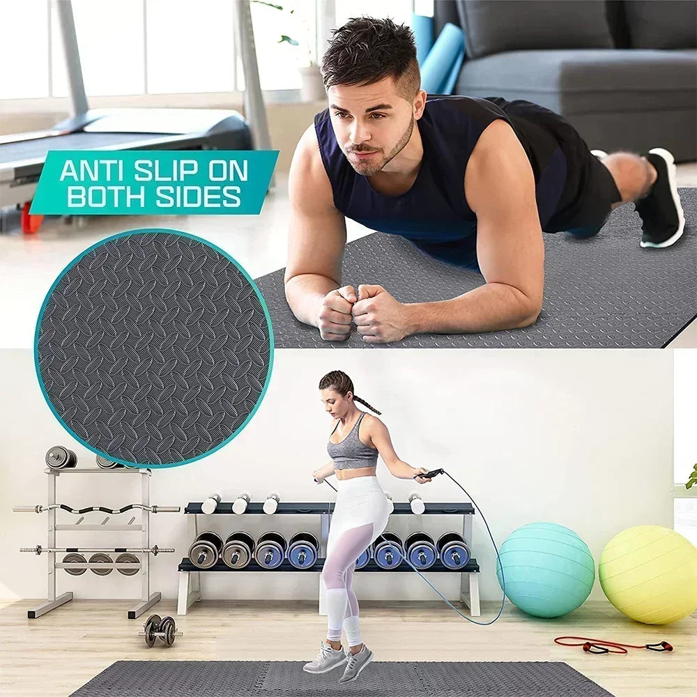 Interlocking Foam Gym Flooring Mats with Non-Slip Surface for Home and Commercial Use - Set of 12 Tiles Covering 12 Square Feet