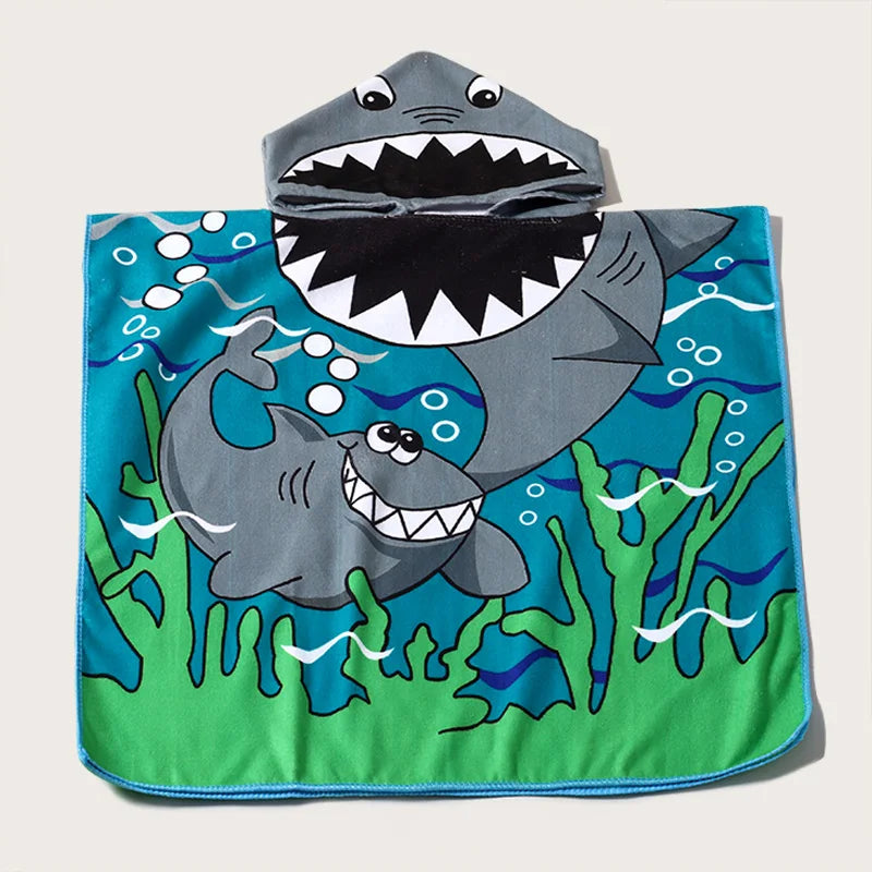 Children's Hooded Towel with Shark Design, Soft and Absorbent Bathrobe for Kids, Perfect for Beach or Pool Use