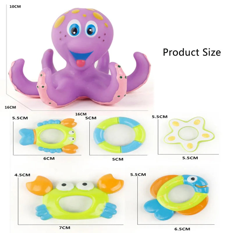 Octopus Bath Toy Set with Interactive Floating Rings, Fun Water Play for Toddlers, Educational and Entertaining Bathtime Activity, Ideal for Developing Motor Skills and Hand-Eye Coordination