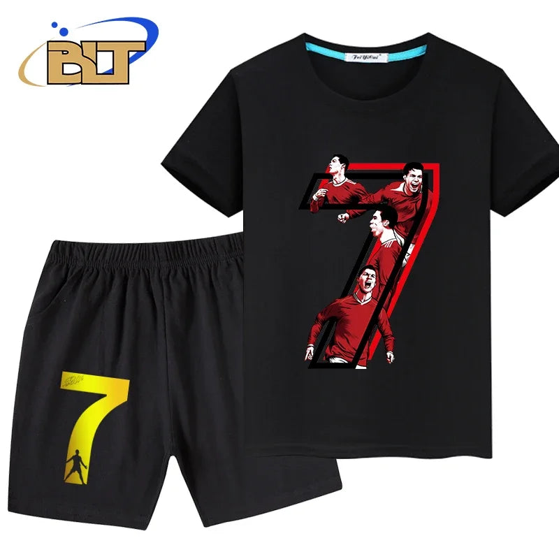 Stylish Soccer Star T-Shirt and Shorts Set for Kids – Perfect for Young Football Fans