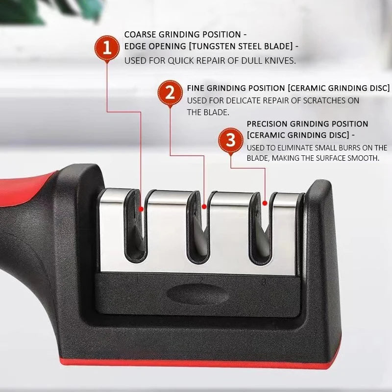 Professional 3-Stage Kitchen Knife Sharpener with Non-Slip Base, Ergonomic Handle, and Easy-to-Use Design for Sharpening and Polishing Blades